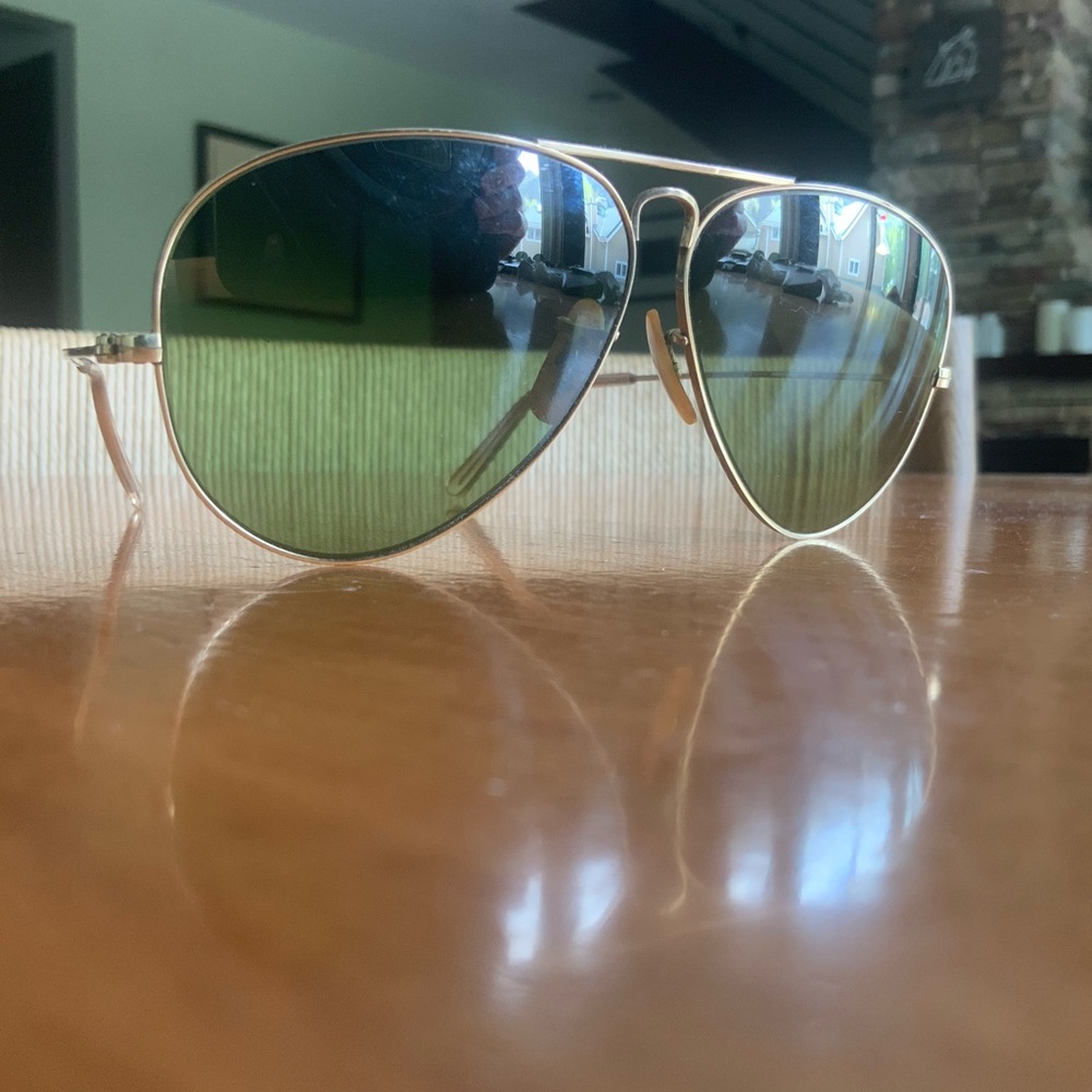 Vintage Ray-Ban Gold Frame Aviator Sunglasses with Green Lenses
